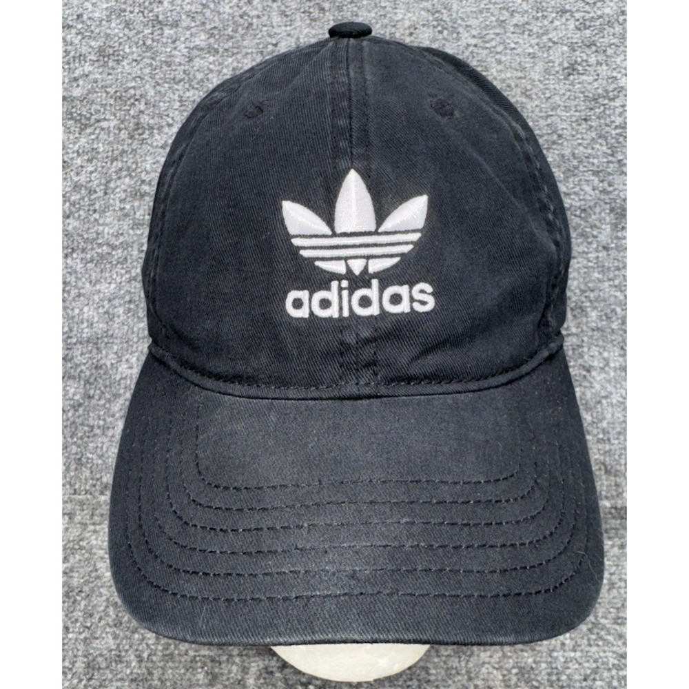 Adidas Originals Trefoil Black Adjustable Baseball Cap Hat White Logo Cotton